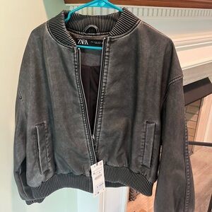 Trending pleather cropped Zara bomber jacket xl NWT